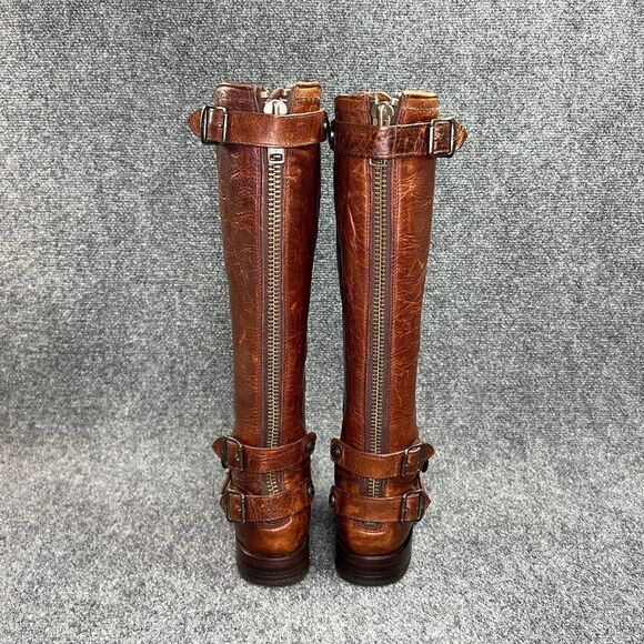 Frye Veronica Boots Women's Size 8 Brown Leather Back Zip Harness Buckle Riding - Picture 7 of 16